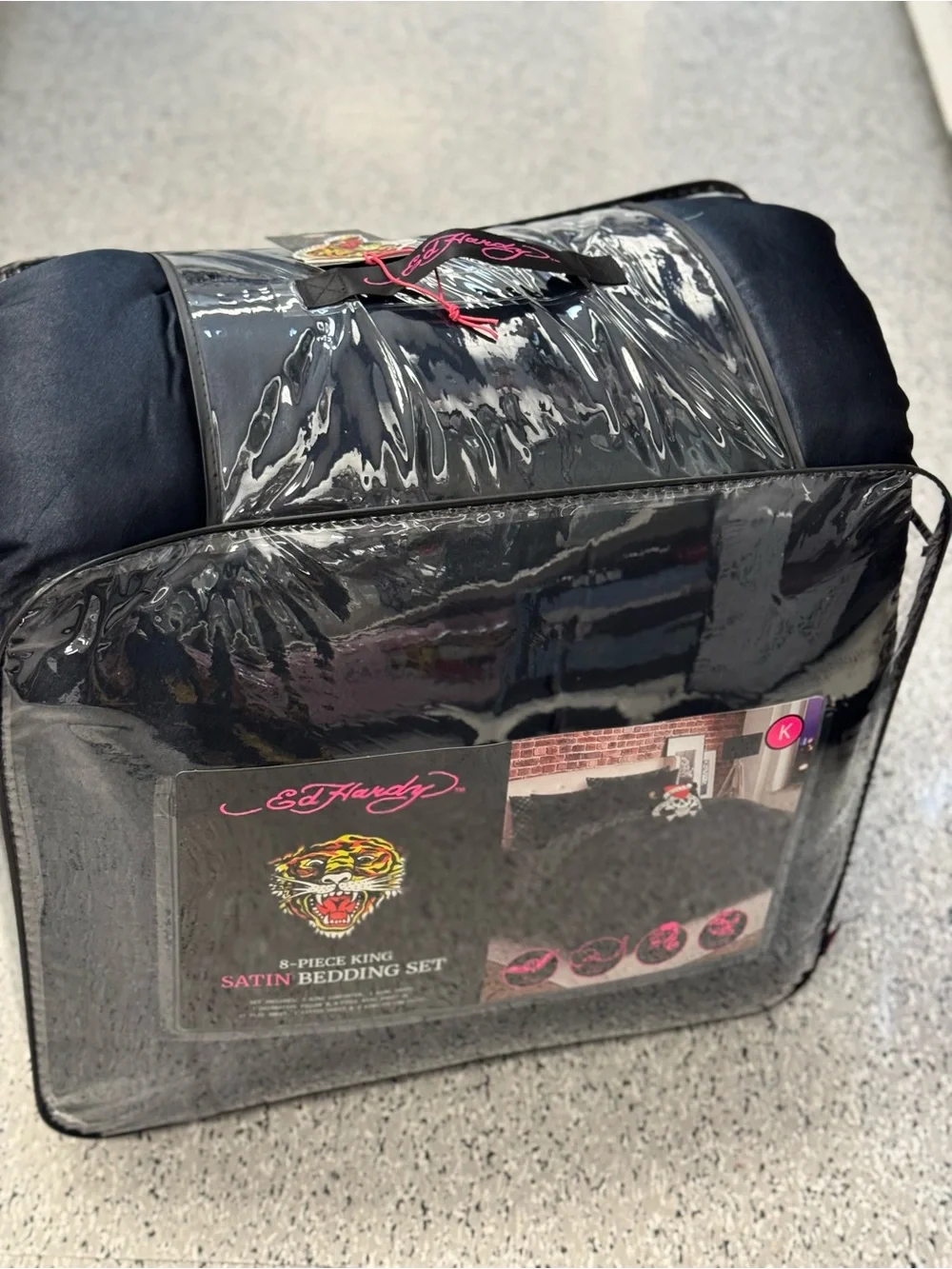 Ed Hardy Black Comforter Set with Red Heart Graphic